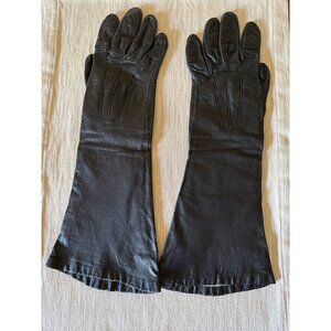 Vintage 1950s Black Leather Opera Gloves Long Gauntlet Evening Formal Wear